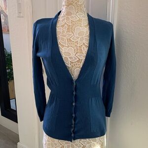 M Missoni | Blue Cotton Ribbed Cardigan | Fits US 4/6 | Made in Italy